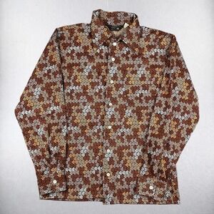 Vintage 70s Penneys Towncraft Shirt Mens Medium Brown Geometric Disco Tapered